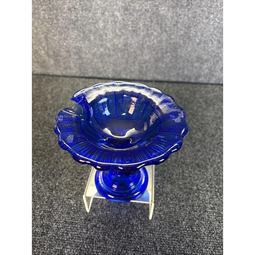 Vtg~Northwood~Koi Fish Stem Cobalt Blue Glass Compote/Candy Pedestal Dish